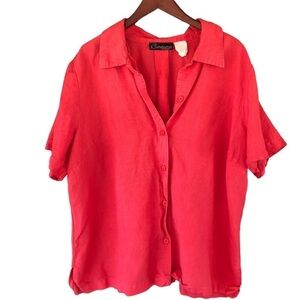 Coral linen short sleeve button down